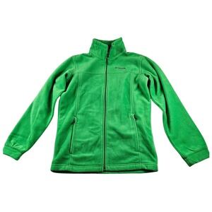Columbia Fleece Basic Jacket Kids Size L Green Full Zip Pockets Casual